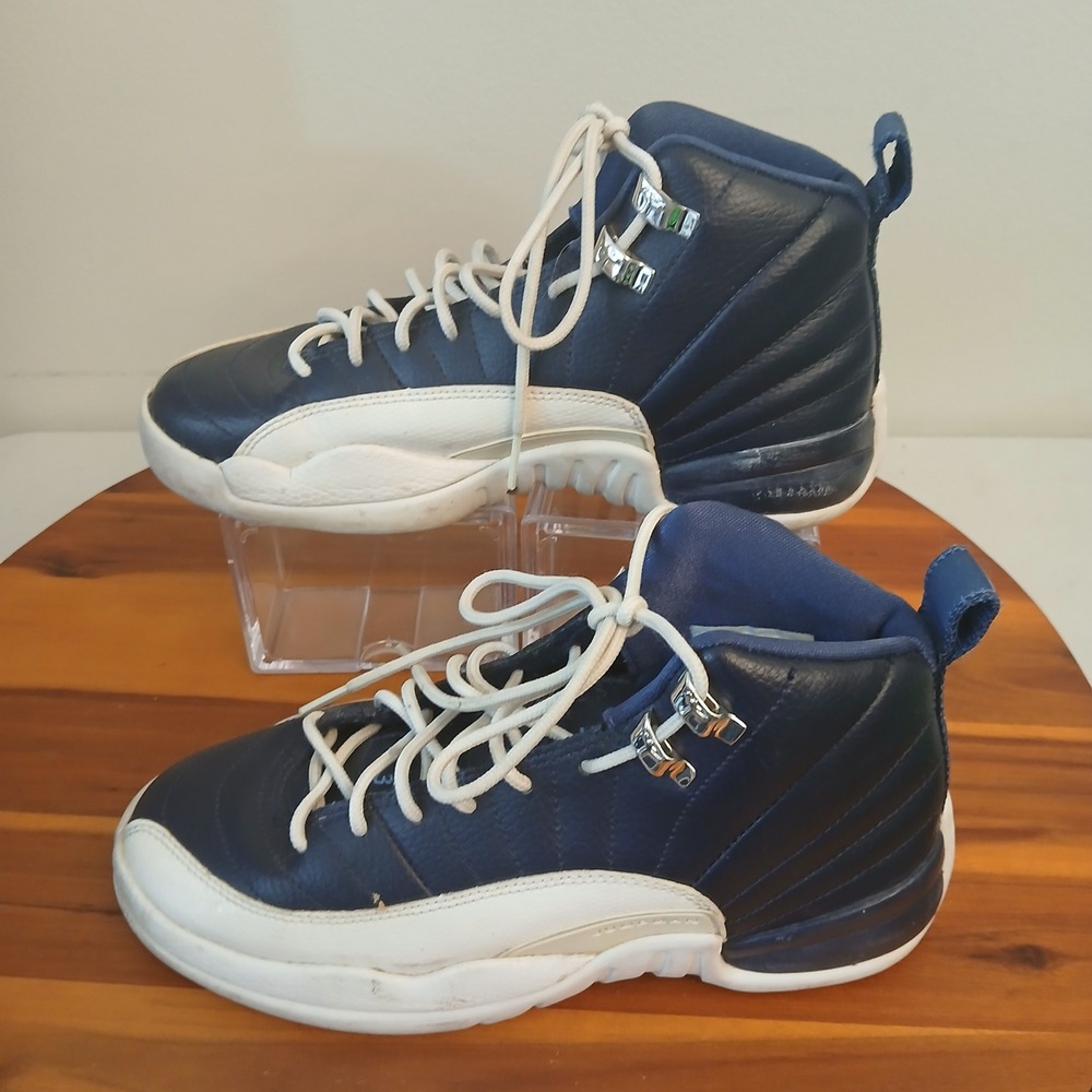 Nike Air Jordan 12 Retro Obsidian‎ Kids 4Y Blue White Shoes Sneakers 153265-410
